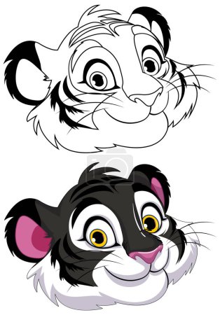 Illustration for Black and white tiger character, smiling, colorful - Royalty Free Image