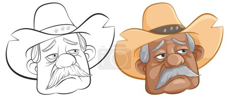 Illustration for Vector illustration of a grizzled cowboy face - Royalty Free Image