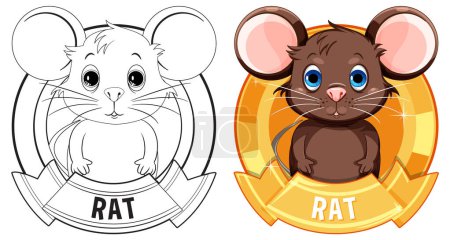 Téléchargez les illustrations : Deux adorables rats vecteurs avec des badges distincts - en licence libre de droit