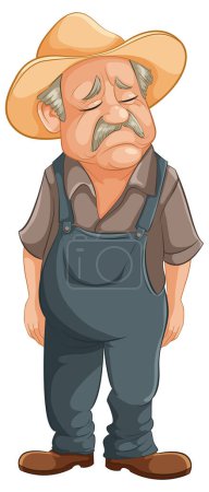 Illustration for Cartoon of a tired, old farmer standing solemnly - Royalty Free Image