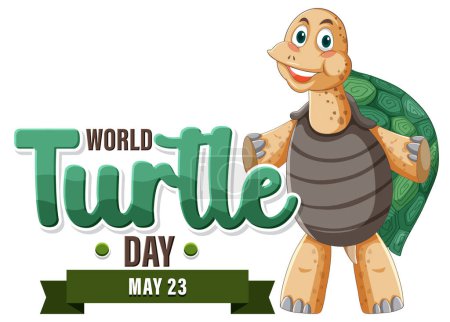 Dibujos animados de tortuga alegre celebrando el Día Mundial de la Tortuga