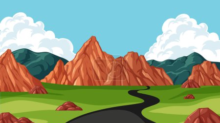 Illustration for Vector illustration of a scenic mountain road - Royalty Free Image