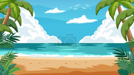 Téléchargez les illustrations : Illustration vectorielle d'une plage tropicale sereine - en licence libre de droit
