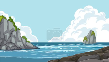 Illustration for Vector illustration of a calm seaside with cliffs - Royalty Free Image