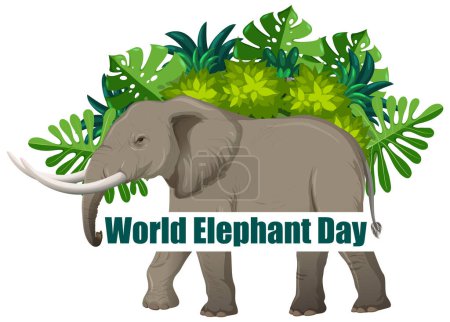 Vector graphic of an elephant with tropical foliage.