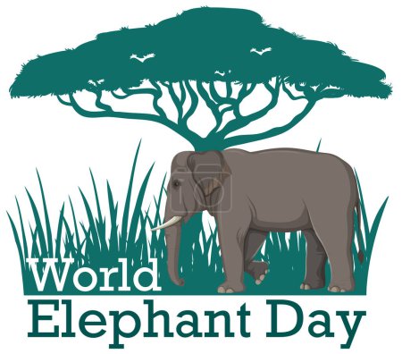 Vector graphic of an elephant under an acacia tree