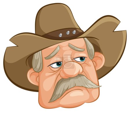 Illustration for Cartoon of a grumpy old cowboy with a hat - Royalty Free Image