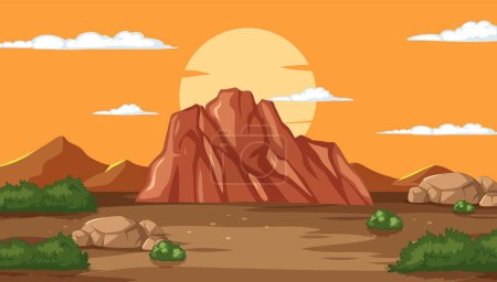 Vector illustration of a desert mountain at sunset