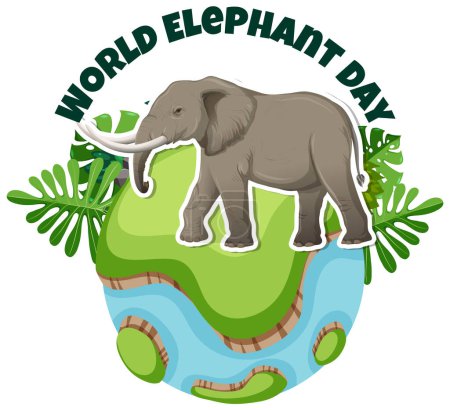 Téléchargez les illustrations : Graphique vectoriel d'un éléphant sur une Terre stylisée - en licence libre de droit