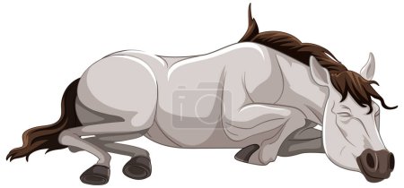 Ilustración de Un caballo tranquilo tumbado en una pose relajada. - Imagen libre de derechos