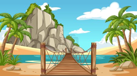 Ilustración vectorial de una serena escena de playa tropical