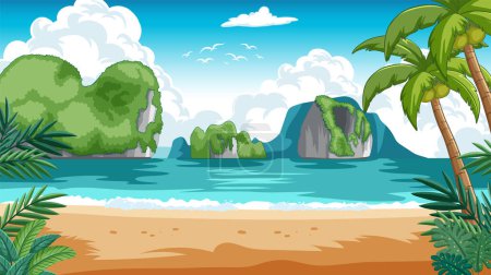 Ilustración de Ilustración vectorial de una playa tropical serena - Imagen libre de derechos