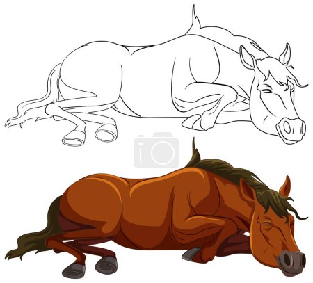 Téléchargez les illustrations : Graphique vectoriel d'un cheval couché, reposant. - en licence libre de droit