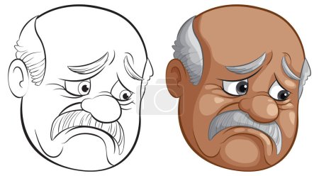Ilustración de Dos ancianos con expresiones faciales tristes. - Imagen libre de derechos