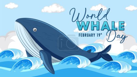 Illustration for Whale swimming in ocean waves, World Whale Day theme - Royalty Free Image