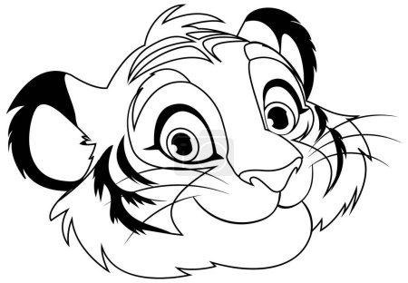 Illustration for Black and white vector of a cheerful lion cub - Royalty Free Image