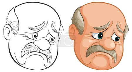 Ilustración de Dos caras mostrando diferentes expresiones tristes - Imagen libre de derechos