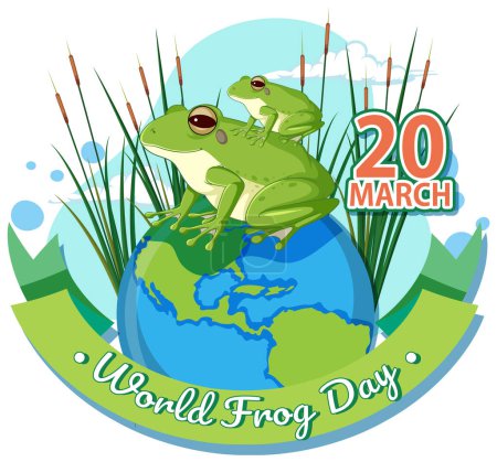 Illustration for Two frogs on globe marking World Frog Day event - Royalty Free Image