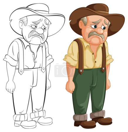 Vector illustration of a dejected cartoon cowboy