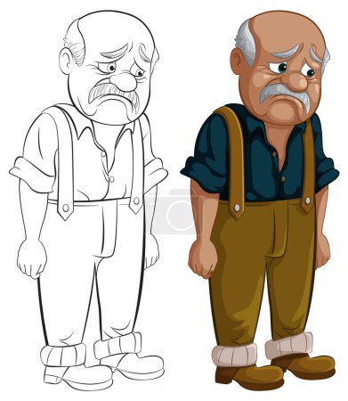 Ilustración vectorial de un anciano abatido de pie.