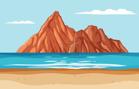 Ilustración de Ilustración vectorial de un tranquilo frente a la playa y acantilados imponentes. - Imagen libre de derechos
