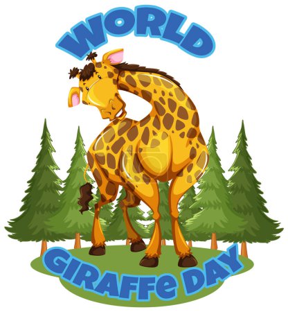 Téléchargez les illustrations : Girafe colorée avec des arbres célébrant une journée spéciale. - en licence libre de droit