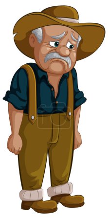 Ilustración de Dibujos animados de un agricultor triste y anciano parado solo - Imagen libre de derechos