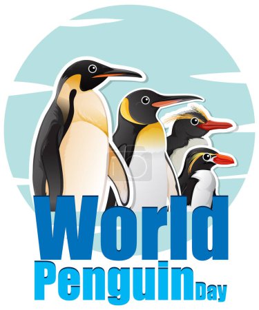Téléchargez les illustrations : Vecteur coloré de pingouins commémorant leur jour spécial. - en licence libre de droit
