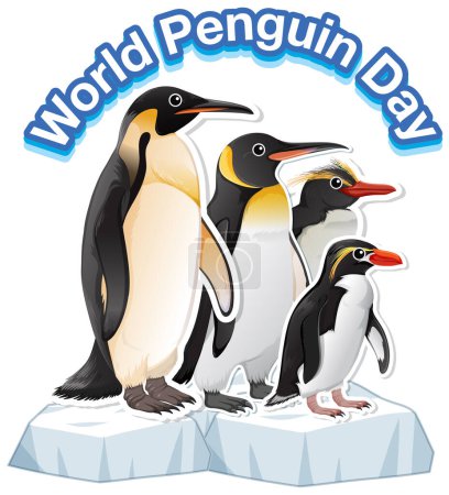 Téléchargez les illustrations : Vecteur coloré de pingouins commémorant leur jour spécial - en licence libre de droit