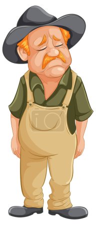 Cartoon of a dejected farmer wearing a hat