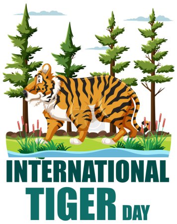 Illustration for Vector graphic of a tiger in a forest setting - Royalty Free Image