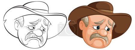 Illustration for Cartoon cowboy with a sad, thoughtful expression. - Royalty Free Image