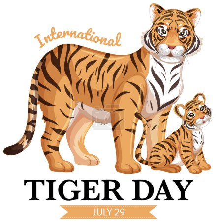 Téléchargez les illustrations : Tigre adulte et ourson célébrant la Journée internationale du tigre - en licence libre de droit