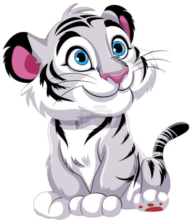 Illustration for Cute animated tiger cub with big blue eyes - Royalty Free Image