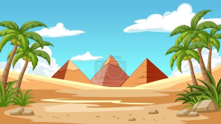 Ilustración de Ilustración vectorial de pirámides entre palmeras. - Imagen libre de derechos