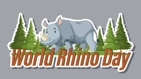 Ilustración de Rino de dibujos animados con árboles conmemorando el Día Mundial del Rinoceronte - Imagen libre de derechos
