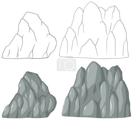 Einfache und schattige Felsformationen im Vektorstil
