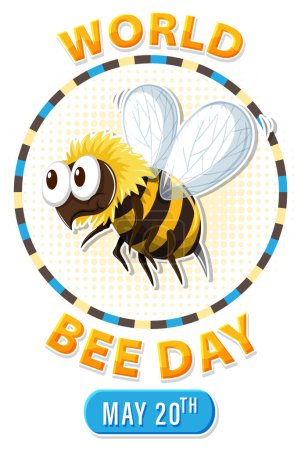 Téléchargez les illustrations : Cartoon abeille en vedette dans le badge événement Journée mondiale de l'abeille - en licence libre de droit