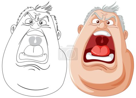 Téléchargez les illustrations : Caricature d'un homme avec une expression faciale en colère. - en licence libre de droit