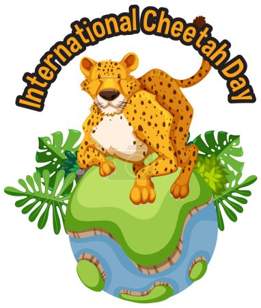 Ilustración de Cheetah sentado encima de un estilizado globo terráqueo - Imagen libre de derechos