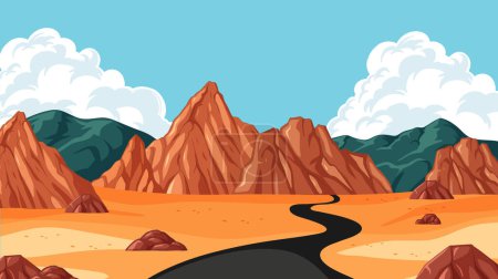 Illustration for Winding road through a desert with mountains - Royalty Free Image
