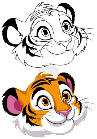 Téléchargez les illustrations : Illustration vectorielle de la transformation d'un petit tigre. - en licence libre de droit