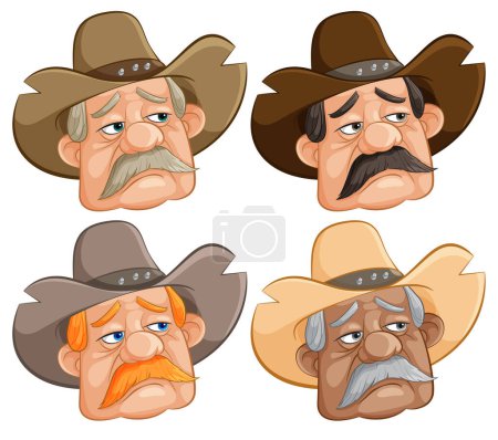 Téléchargez les illustrations : Quatre humeurs d'un personnage de cow-boy stylisé - en licence libre de droit