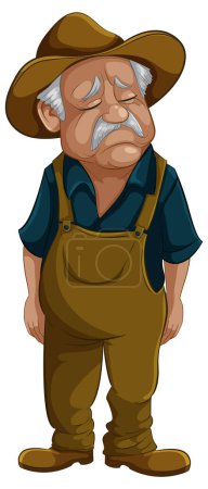 Cartoon of an elderly farmer looking tired and sad.