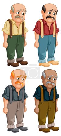 Téléchargez les illustrations : Quatre hommes âgés avec diverses expressions tristes. - en licence libre de droit