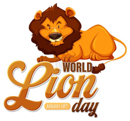 Téléchargez les illustrations : Lion de bande dessinée avec texte pour l'événement Journée mondiale du lion - en licence libre de droit