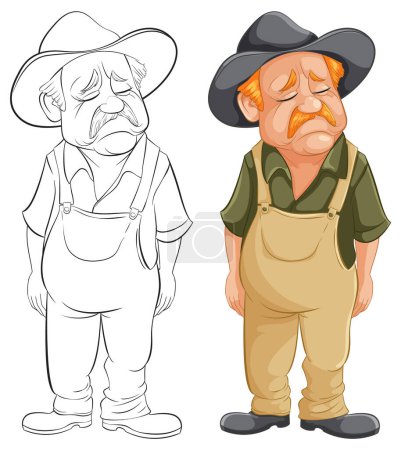 Ilustración vectorial de un agricultor de dibujos animados abatido