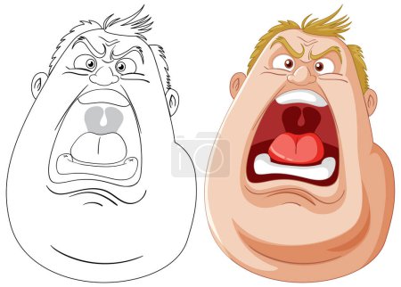Téléchargez les illustrations : Deux visages de bande dessinée montrant colère et frustration. - en licence libre de droit