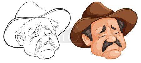Two cartoon cowboys with expressive sad faces.