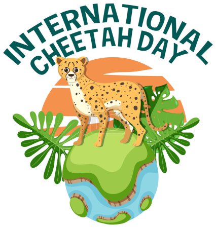 Cheetah standing atop a globe, conservation theme
